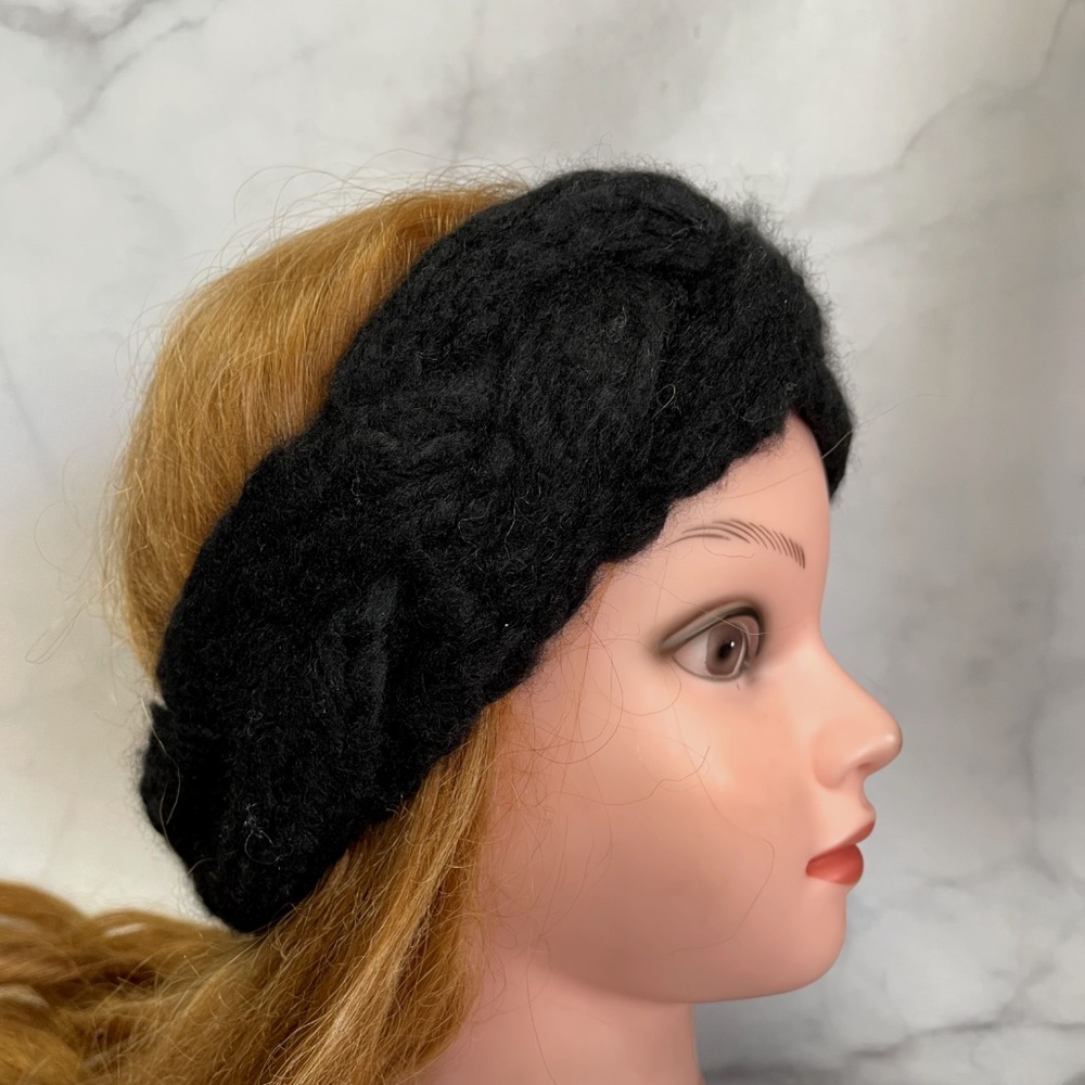 Kerchief, Hand Knit Beige Headband, Cashmere Black Women Hat Winter Accessories